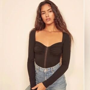 Reformation Black Square-Neck Long-Sleeve shirt - Women